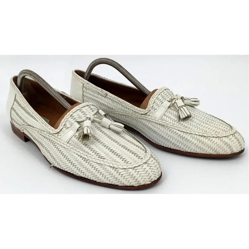 Vintage 1990s Bally Madrid Italy Woven Leather Tassel Loafers Men's 9.5M